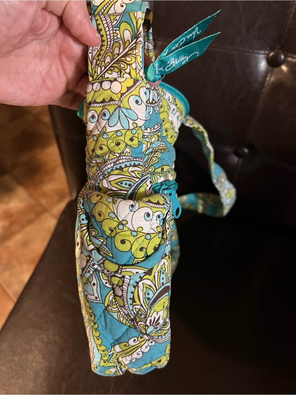 Vera Bradley Quilted Retired Peacock Crossbody Bag in Teal and Yellow - Picture 7 of 13